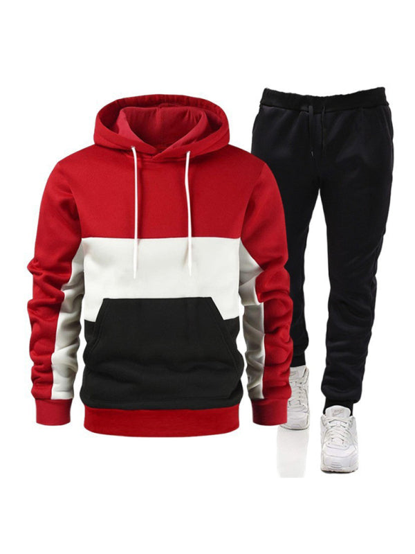 Hoodie de color empalmado para hombre, corte holgado +  pantalones