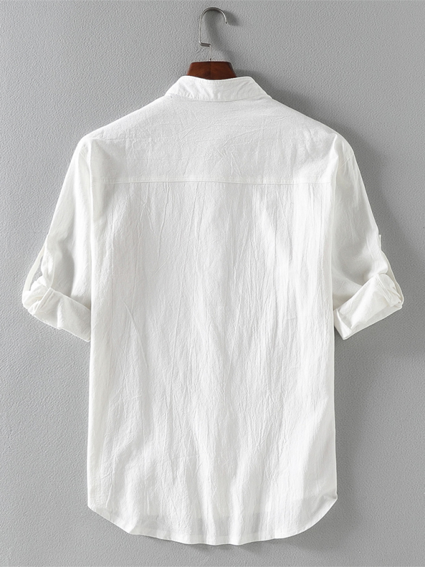 Camisa casual de manga corta con cuello levantado de color sólido para hombre