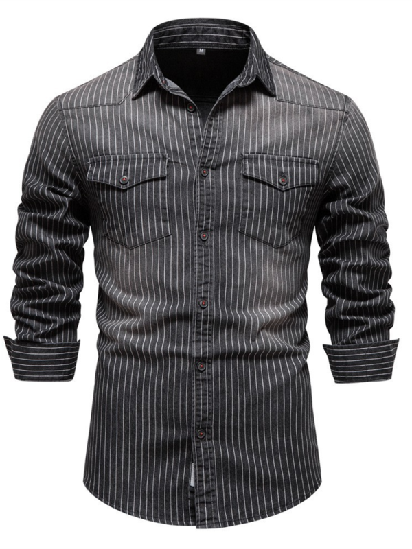 Camisa mezclilla desgastada a rayas
