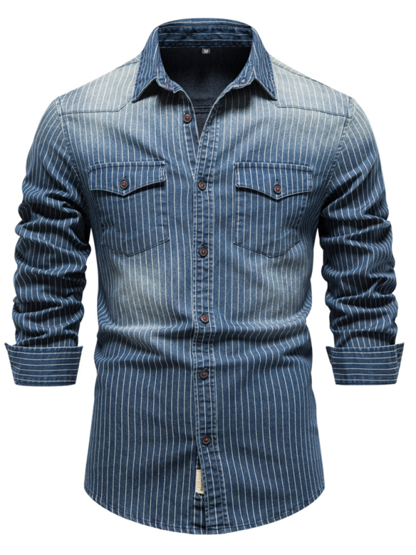 Camisa mezclilla desgastada a rayas