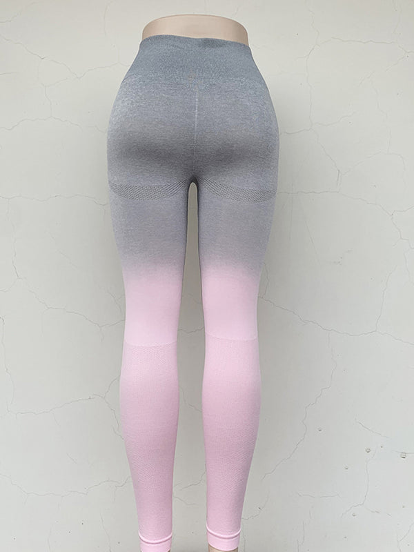 Nuevos leggings deportivos sin costuras, de cintura alta elástica y diseño degradado, que estilizan la figura y ofrecen comodidad para yoga y entrenamiento.