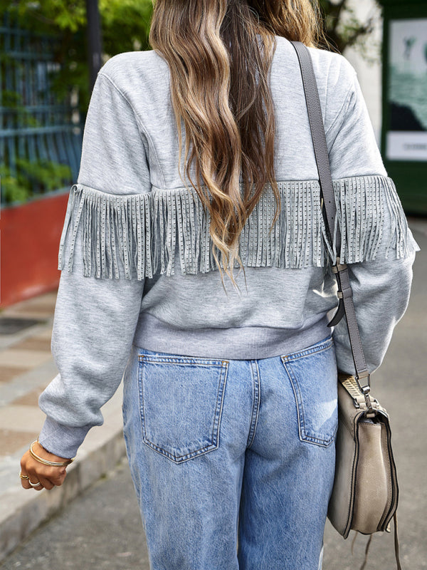 Top de punto de mujer, casual y sencillo, con cuello redondo y manga larga