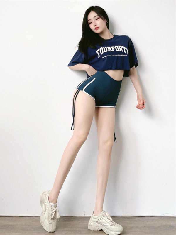 Shorts deportivos con cordones, efecto realce de cadera, estilo hot pants, ideales para fitness, running, yoga y otras actividades deportivas