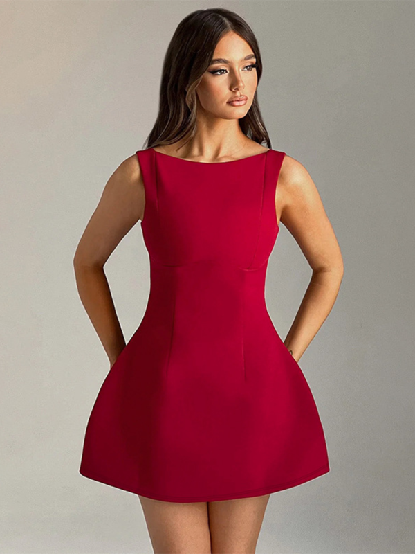 Vestido básico sexy y delgado con espalda descubierta y camiseta sin mangas