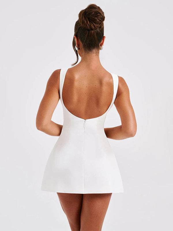 Vestido básico sexy y delgado con espalda descubierta y camiseta sin mangas