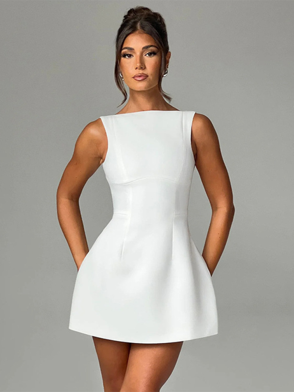 Vestido básico sexy y delgado con espalda descubierta y camiseta sin mangas