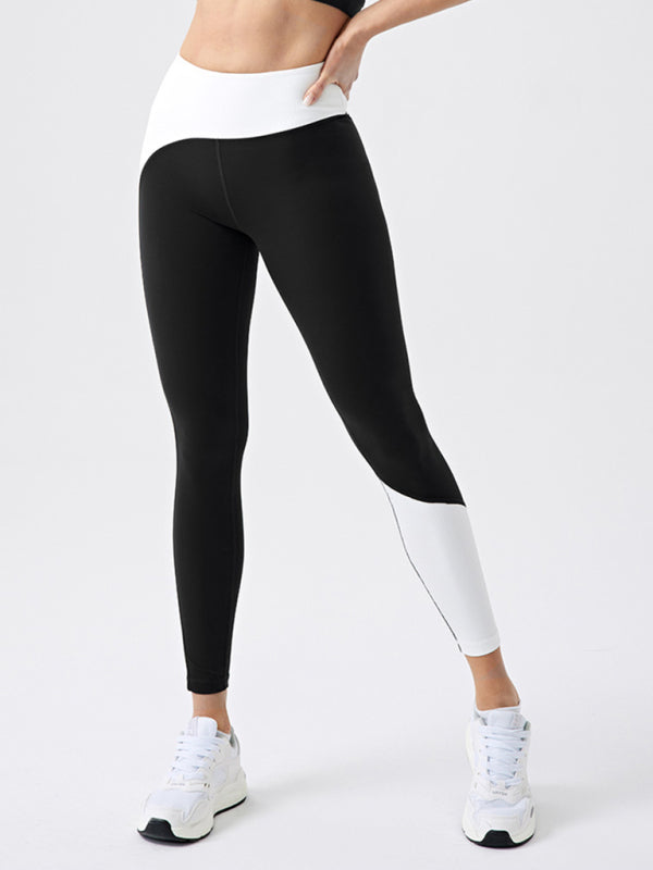 Leggings ecológicos de yoga y fitness, confeccionados con tela reciclada, de colores contrastantes, ideales para running y actividades al aire libre.